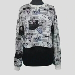 🔵 2/$15 ~ Shein‎ crop ladies sweater white graphic print medium